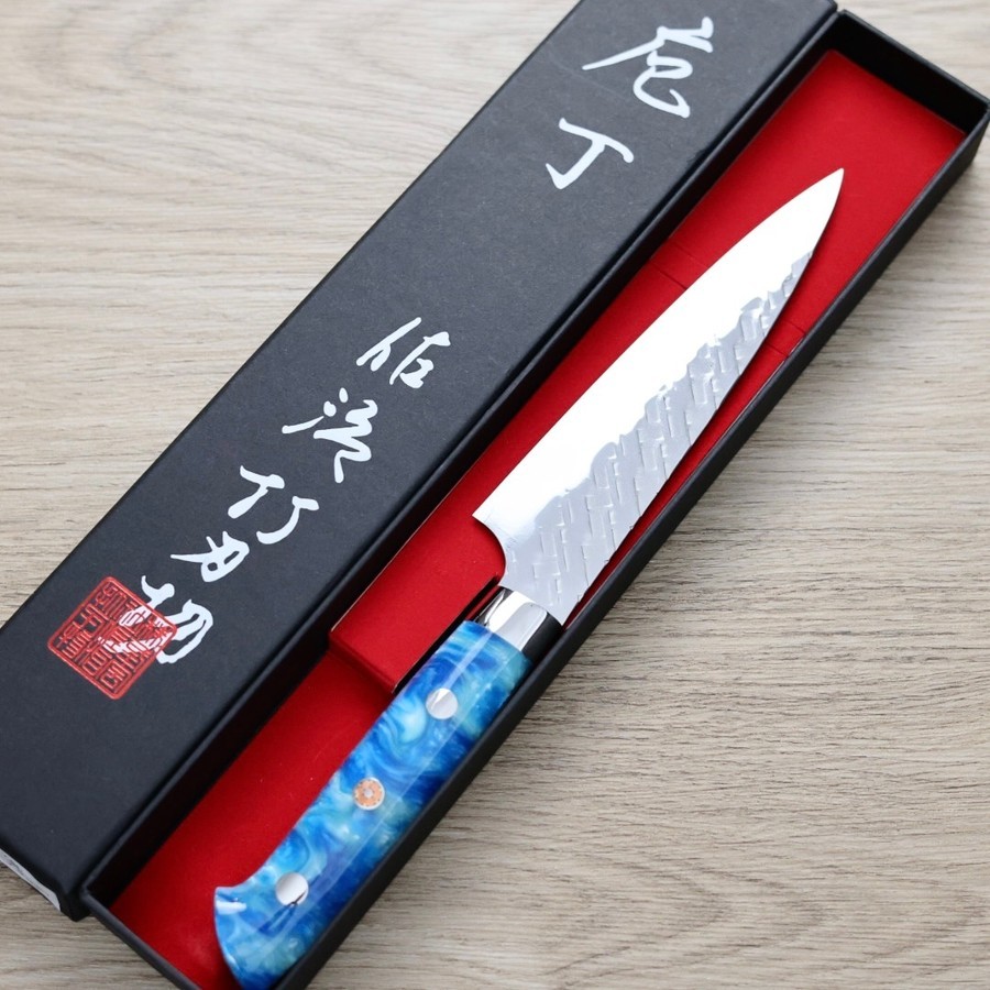 saji-petty130-sgta-2 佐治武士 蔬果刀 90mm SG Strix鋼<br>鎚目 壓克力柄