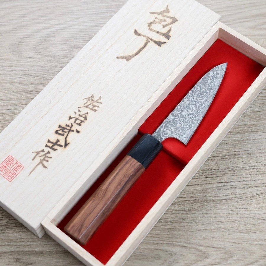 佐治武士 蔬果刀 90mm SG2鋼<br>黑染大馬士革