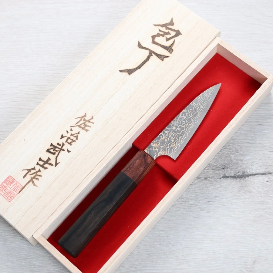 saji-petty90-vg10w-2 佐治武士 蔬果刀 90mm VG1W0鋼 黑金大馬士革