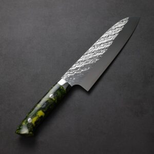 saji-s165-sgta-1 佐治武士 三德 180mm SG Strix鋼 鎚目 黑黃壓克力柄