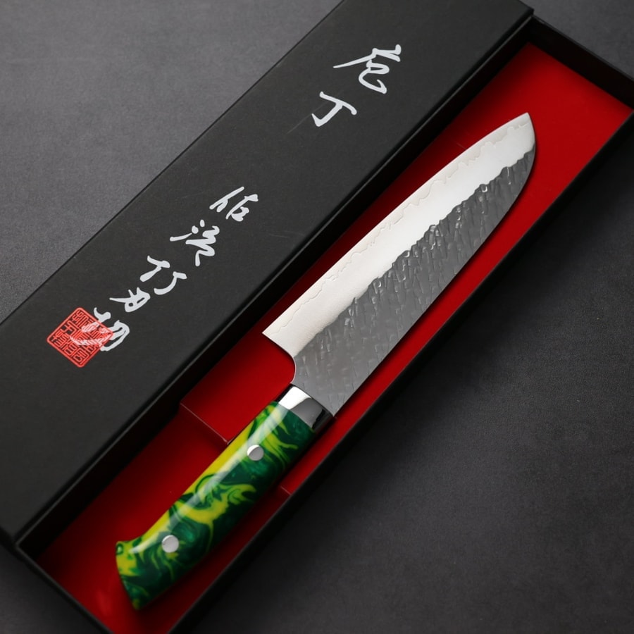 佐治武士 三德 180mm SG Strix鋼 鎚目 綠壓克力柄