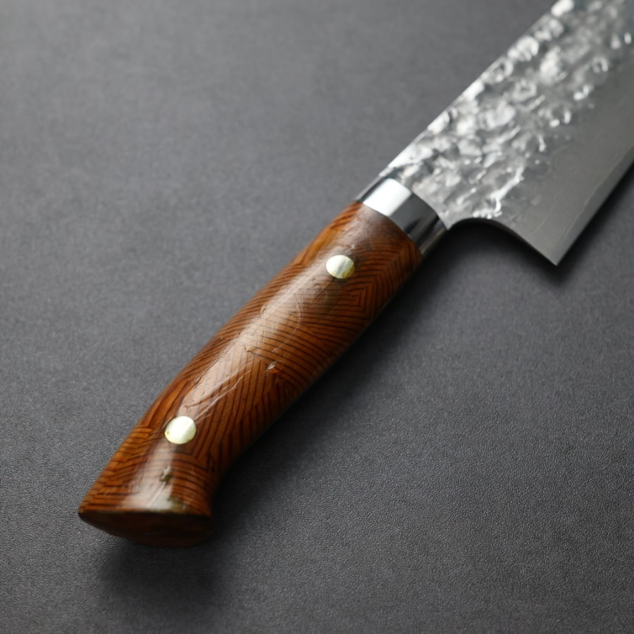 saji-s180-vg10da-3 佐治武士 三德 180mm VG10鋼 鎚目大馬士革 組子木柄