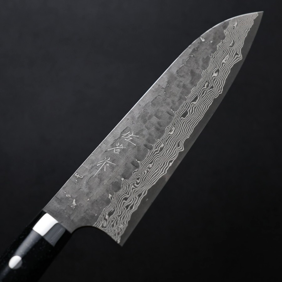 佐治武士 三德 180mm VG10鋼 <br>十字鎚目 黑染大馬士革 壓克力柄