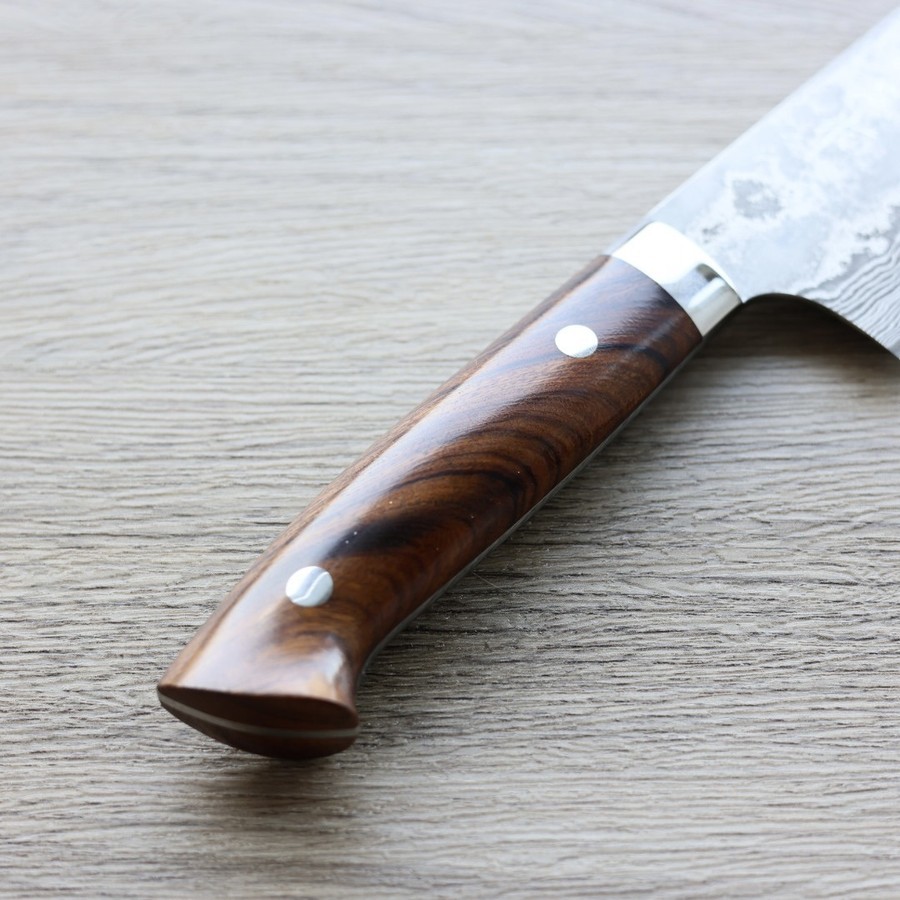 saji-santoku180-vg10ir-3 佐治武士 三德 180mm VG10鋼 31層鎳染大馬士革 沙漠鐵木柄