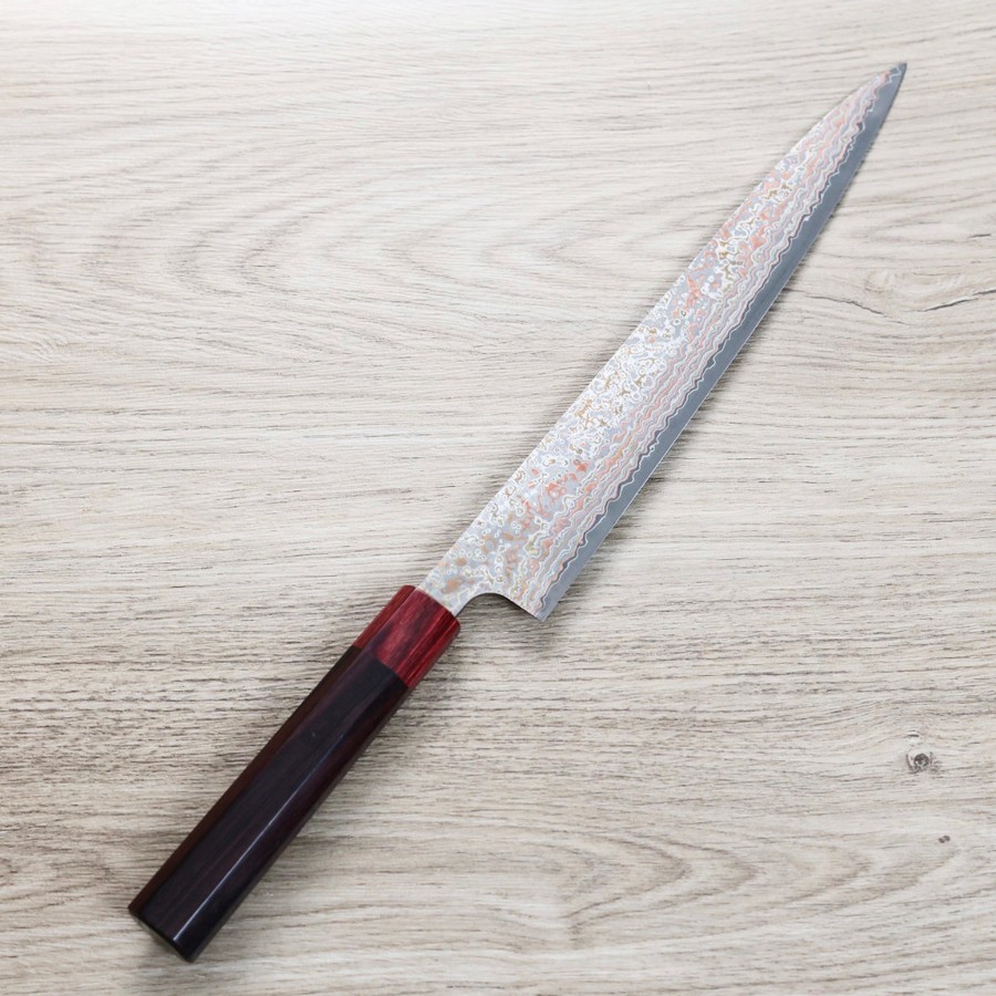 saji-sj270-vg10nj 佐治武士 筋引 270mm VG10鋼 黑染霓虹大馬士革 紫檀柄