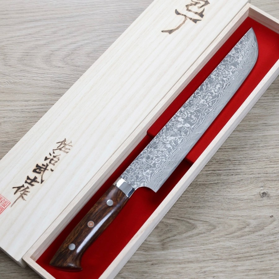 佐治武士 寬版先丸筋引 240mm <br>SG2鋼 黑染大馬士革