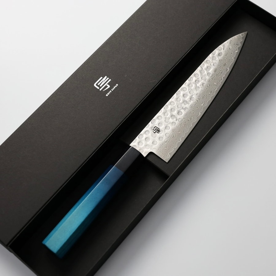 ai-bn180-vg10-2 藍包丁 新萬能刀 180mm VG10鋼 鎚目 大馬士革