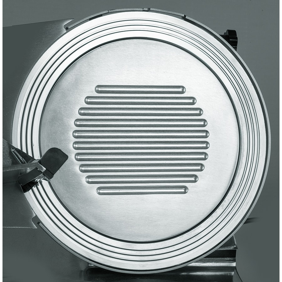 CELME VPR 300 CE 設備的 300mm 專業不鏽鋼刀盤特寫，展示橫紋刀盤蓋與外圈安全防護環設計