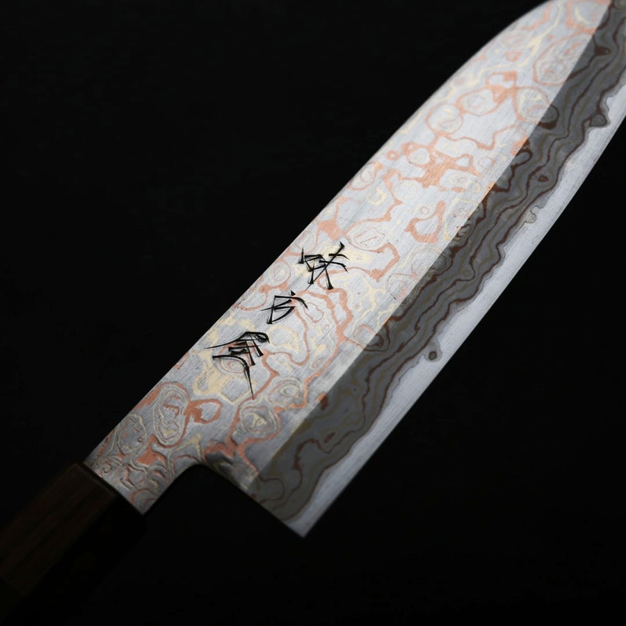 hinoura-s165ku-ys-2 日野浦刃物 味方屋 三德 165mm<br>青紙鋼 有色大馬士革