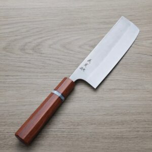加藤義實 菜切 170mm <br>銀三鋼 鍛造/梨地 鐵木豆柄
