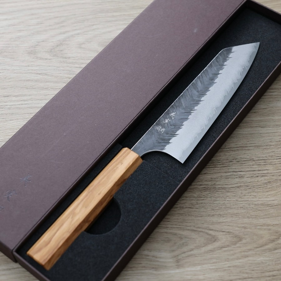 加藤義實 V鎚目 文化 170mm 青紙超級鋼 黑打:圖片 2