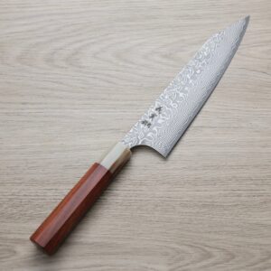 katoyoshimi-k210-dwt-1 加藤義實 切付牛刀 210mm <br>SG2粉末HSS鋼 鎳染大馬士革