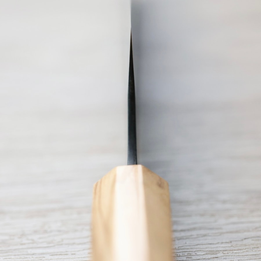 加藤義實 三德刀 170mm 青紙超級鋼 黑打墨流:圖片 4