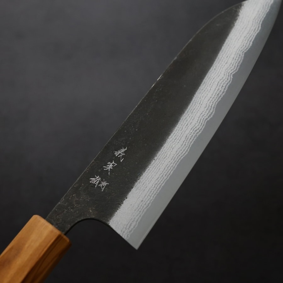 加藤義實 三德刀 170mm 青紙超級鋼 黑打墨流:圖片 5