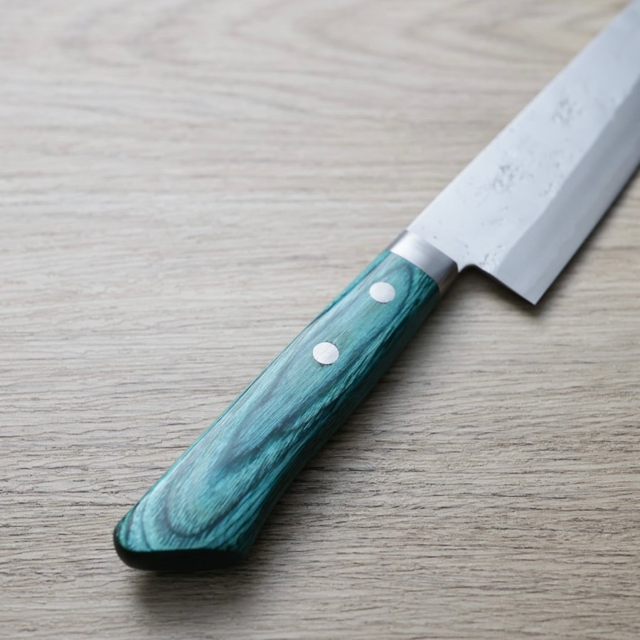 matsutani-gyuto-vg10-skg-3 增谷訓生 牛刀 180mm VG10鋼 鎚目大馬士革 雪華 綠柄