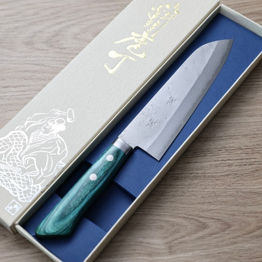 matsutani-s170-vg10-skg-1-2 增谷訓生 三德 170mm VG10鋼 鎚目大馬士革 雪華 綠柄