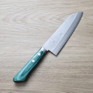 matsutani-s170-vg10-skg-1 增谷訓生 三德 170mm VG10鋼 鎚目大馬士革 雪華 綠柄