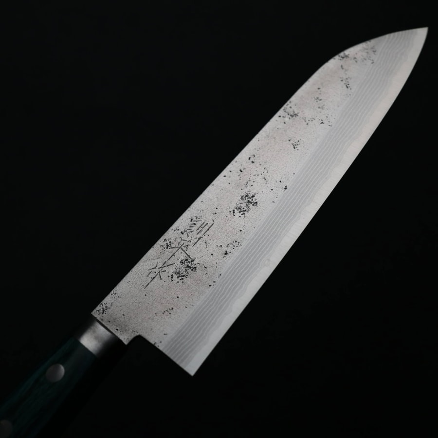 matsutani-s170-vg10-skg-1-5 增谷訓生 三德 170mm VG10鋼 鎚目大馬士革 雪華 綠柄