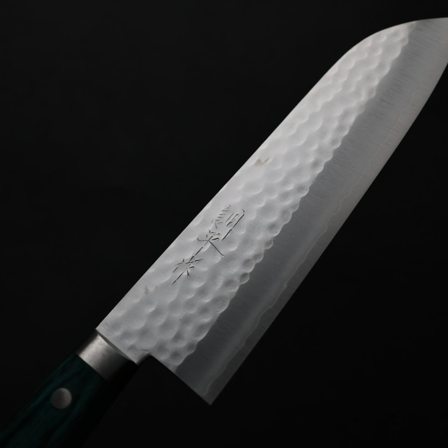 matsutani-santoku-vg1g-4 增谷訓生 三德刀 165mm VG1鋼 鎚目 綠柄