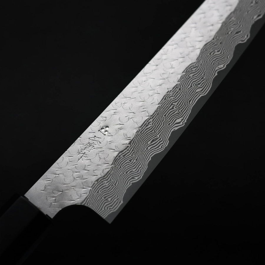 藍包丁 x 二唐刃物 筋引 240mm SG Strix粉末HSS鋼 鎚目大馬士革