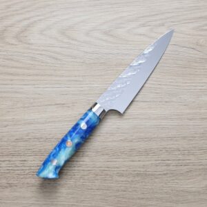 saji-petty130-sgta 佐治武士 蔬果刀 130mm SG Strix鋼<br>鎚目 壓克力柄
