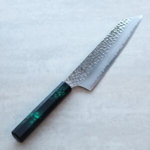sakaity-14606 堺孝行 和劍型牛刀 190mm VG10鋼 綠龜甲七彩柄 33層鎚目 大馬士革