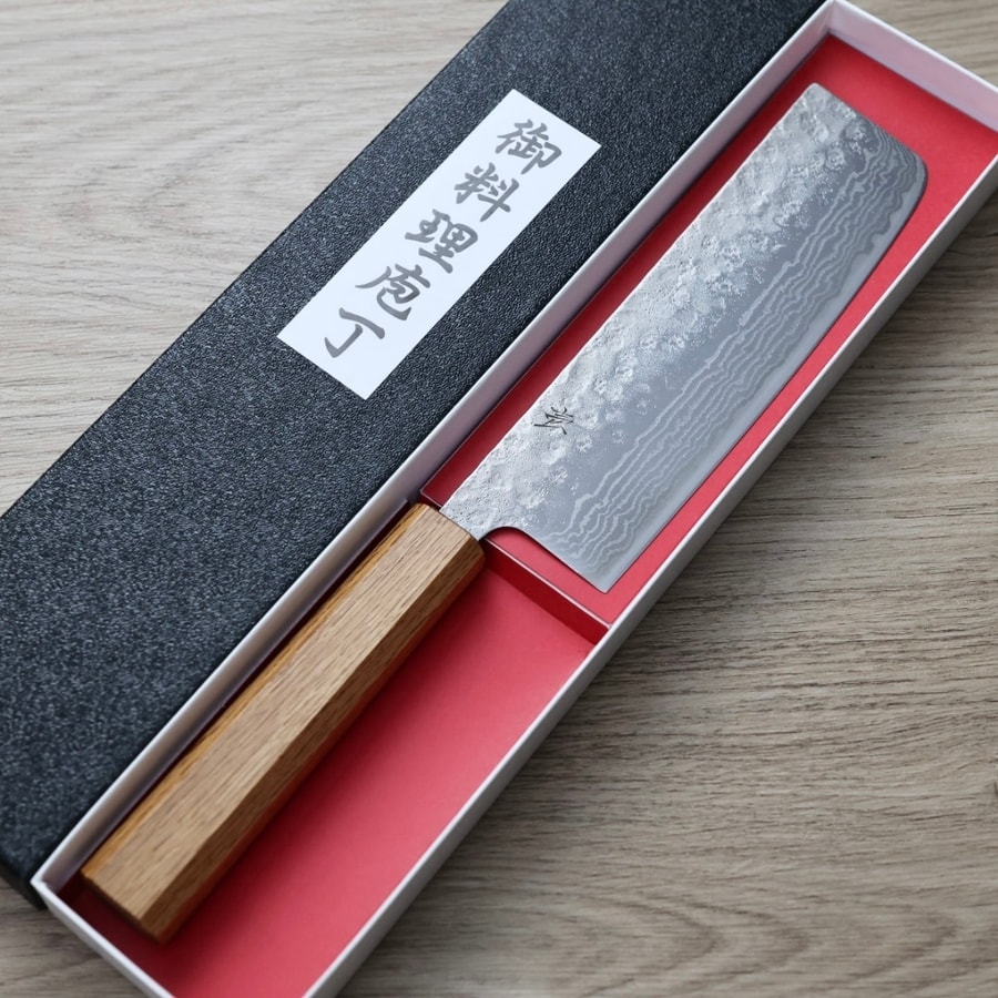 作SAKU 壱 菜切 165mm 440C鋼 鎚目大馬士革