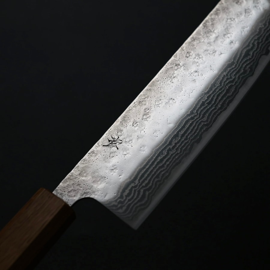 作SAKU 壱 菜切 165mm 440C鋼 鎚目大馬士革