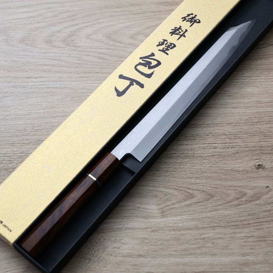 山脇刃物/鄉右馬允義弘 切付柳刃 270mm 青紙1號綱 墨流/付鞘:圖片 2