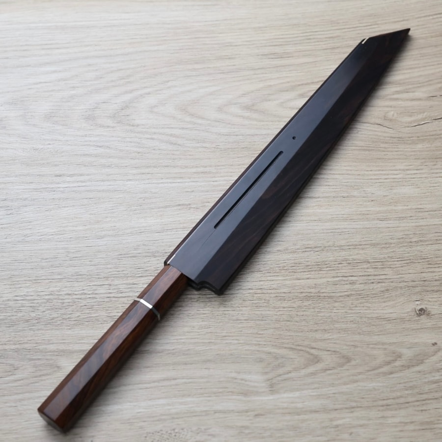 山脇刃物/鄉右馬允義弘 切付柳刃 270mm 青紙1號綱 墨流/付鞘:圖片 5