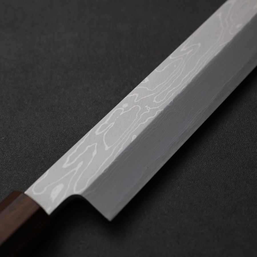 山脇刃物/鄉右馬允義弘 切付柳刃 270mm 青紙1號綱 墨流/付鞘:圖片 6