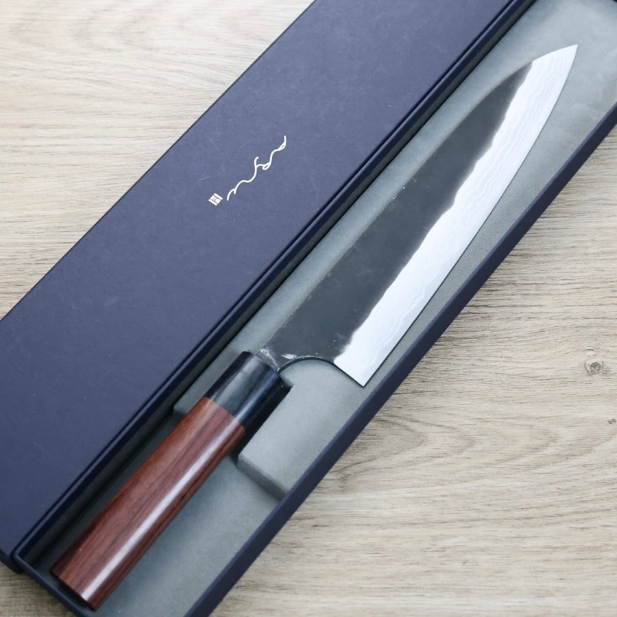 安立打刃物 牛刀 210mm 白紙鋼 黑打 墨流:圖片 2