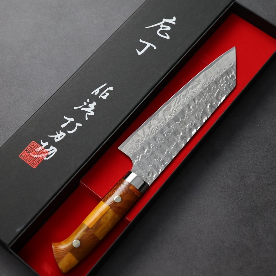 佐治武士 文化 170mm VG10鋼 鎚目大馬士革 組子木柄:圖片 2