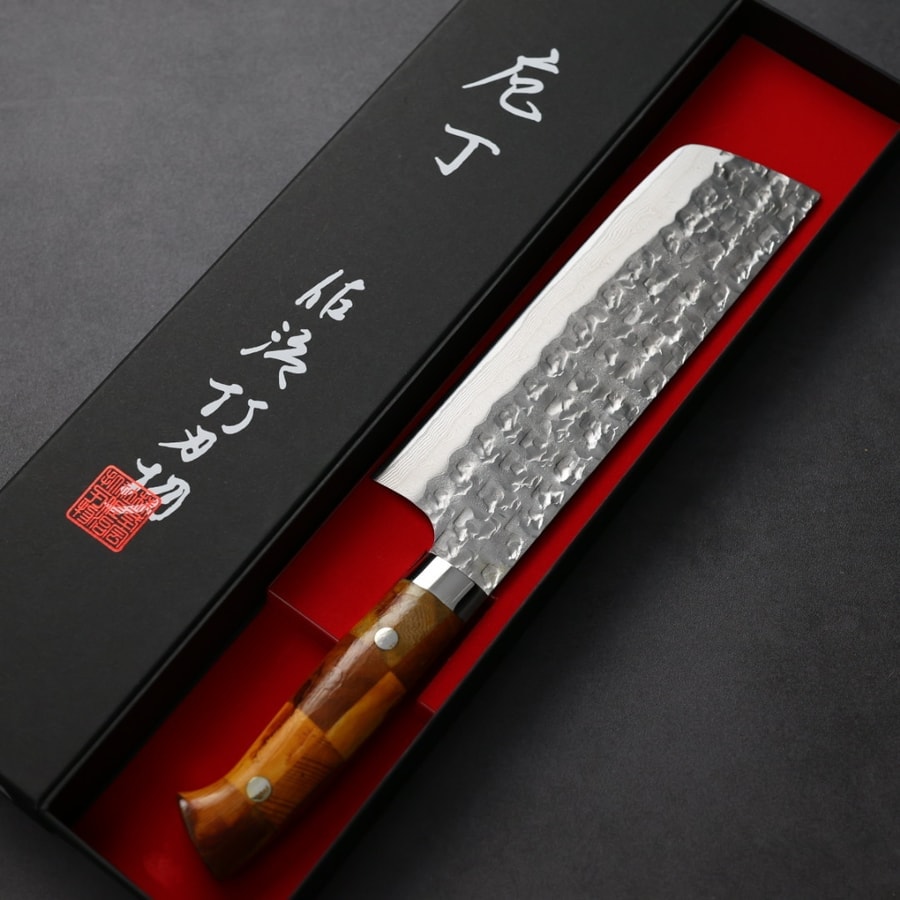 佐治武士 菜切 165mm VG10鋼 鎚目大馬士革 組子木柄:圖片 2