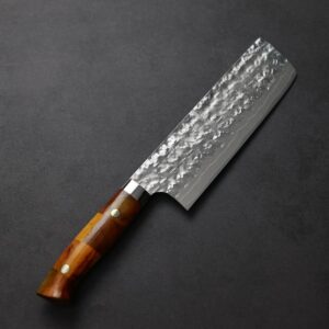 saji-n165-vg10da 佐治武士 菜切 165mm VG10鋼 鎚目大馬士革 組子木柄