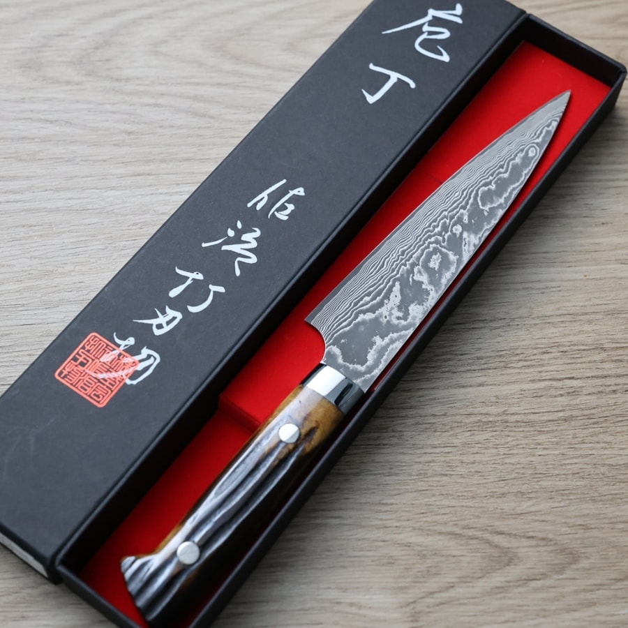佐治武士 蔬果刀 150mm VG10鋼 黑染大馬士革 鹿角柄:圖片 2