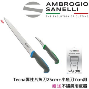 t351025set-fix 在家做生魚片 Tecna彈性片魚刀250mm+小魚刀70mm組 贈送不鏽鋼削皮器