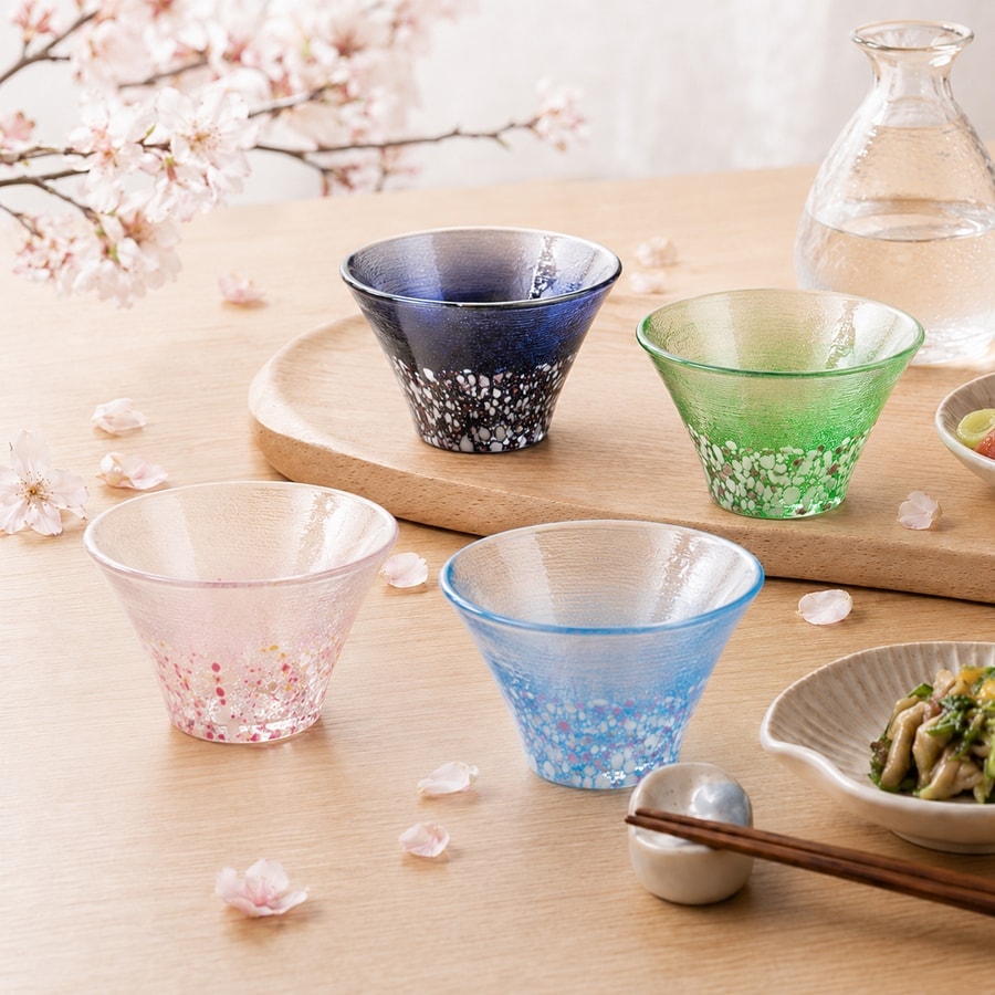 桜富士清酒杯 四色 淡桜 晴桜 夜桜 山桜