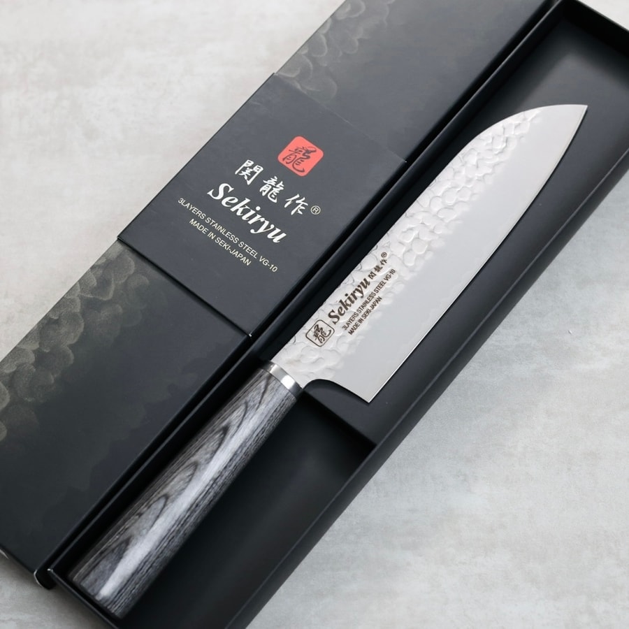 関龍作 三德 165mm VG10鋼 鎚目:圖片 2